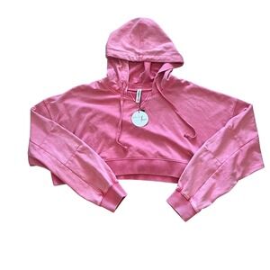 Kimberly C Pink Mineral Wash Cropped Hoodie Sweatshirt Large NWT